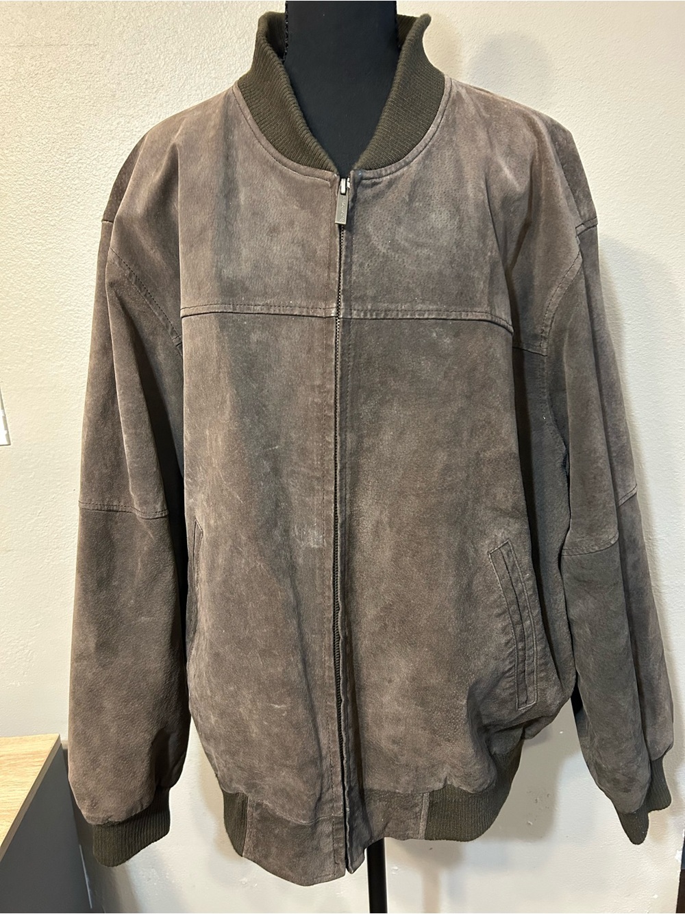 Boston Harbour Vintage Suede Leather Bomber Jacket Men XL Brown Distressed Y2K